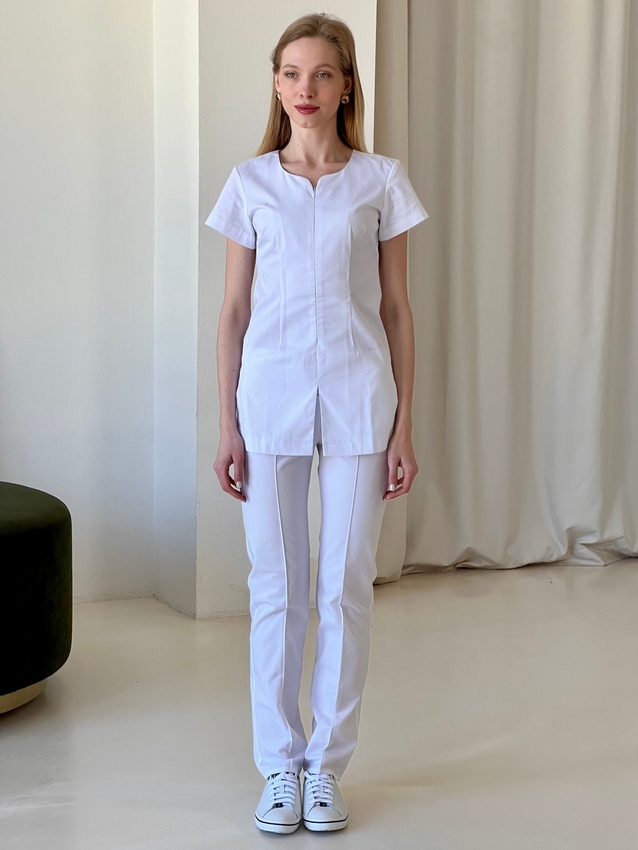 Медичний костюм з блискавкою жіночий білий 18-04