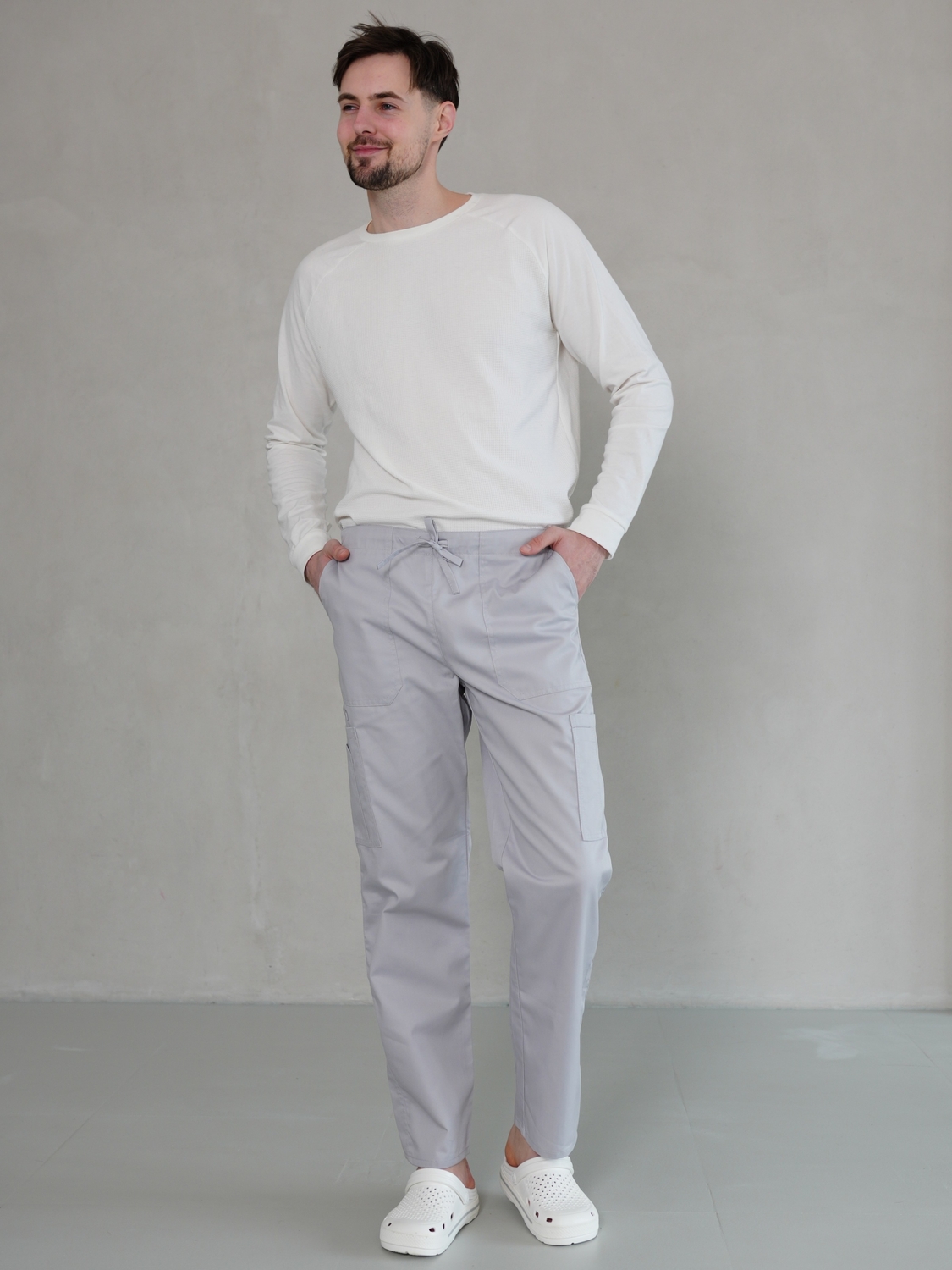 Мужские плотные медицинские брюки серые 20-09