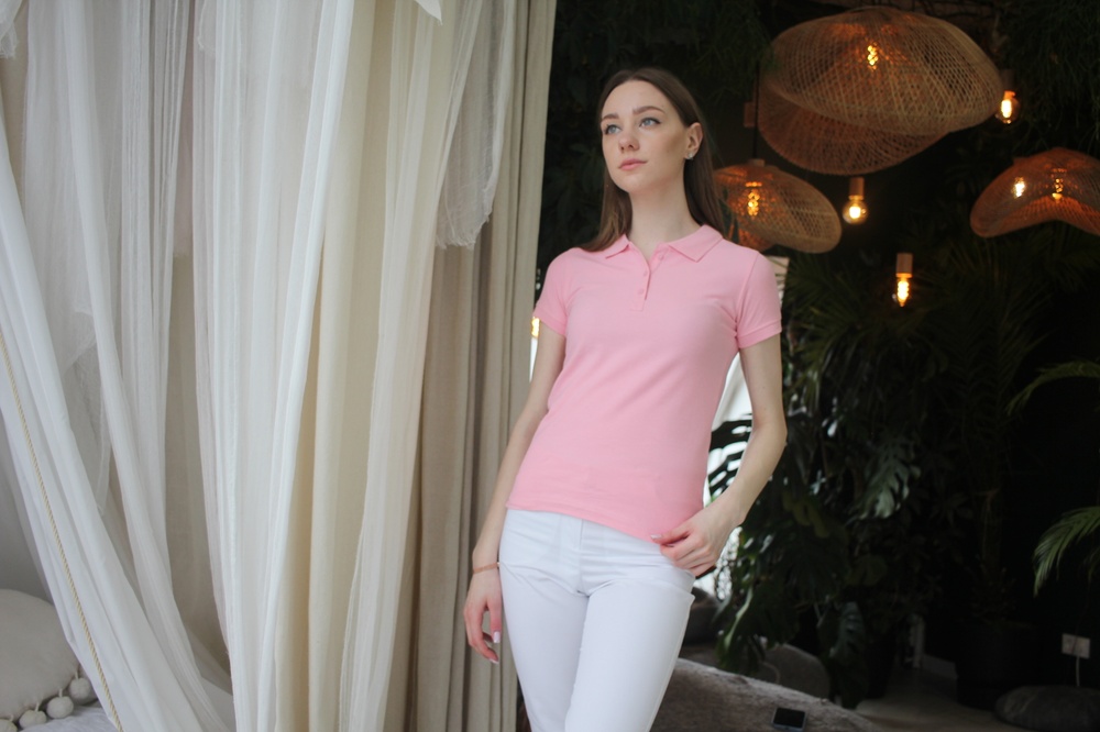 Женская футболка-поло с коротким рукавом розовая