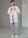 Медичний халат білий з сірим оздобленням 10-08