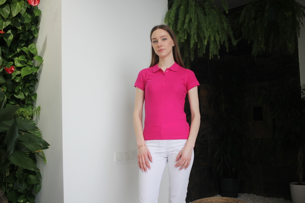 Женская футболка-поло с коротким рукавом малиновая