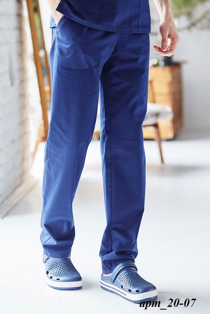 Мужские медицинские брюки на резинке 20-07 сині