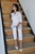 Женский медицинский костюм на запах 10-03 белый с вышивкой