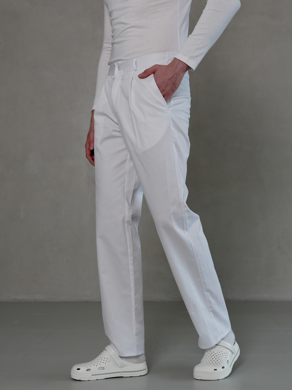 Мужские медицинские брюки белые МШ-05