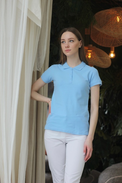 Женская футболка-поло с коротким рукавом голубая