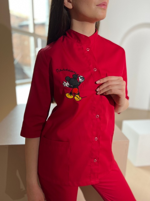 Медична куртка арт.17-02 червоного кольору, вишивка ''Паляниця''