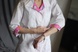 Жіночий медичний халат 14-08 з принтом зубки