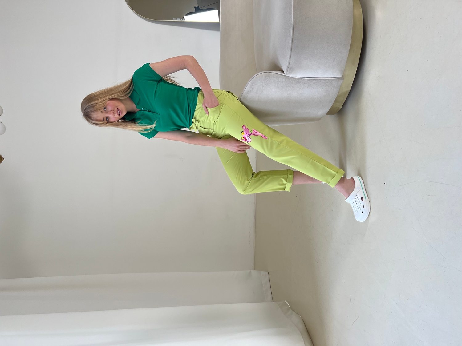 Жіноча футболка-поло з коротким рукавом зелена