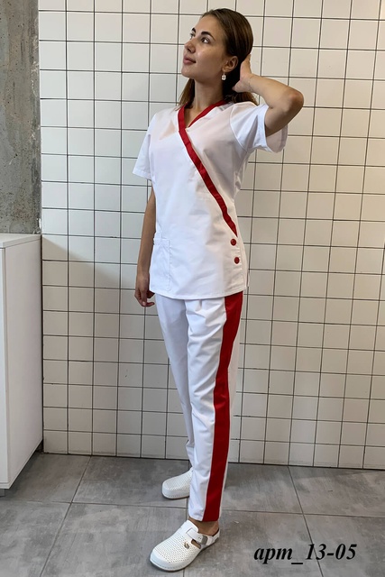 Хірургічний костюм 13-05 білий з червоним