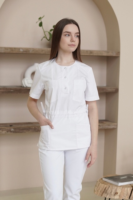 Жіноча медична куртка на зав'язках 19-09 біла