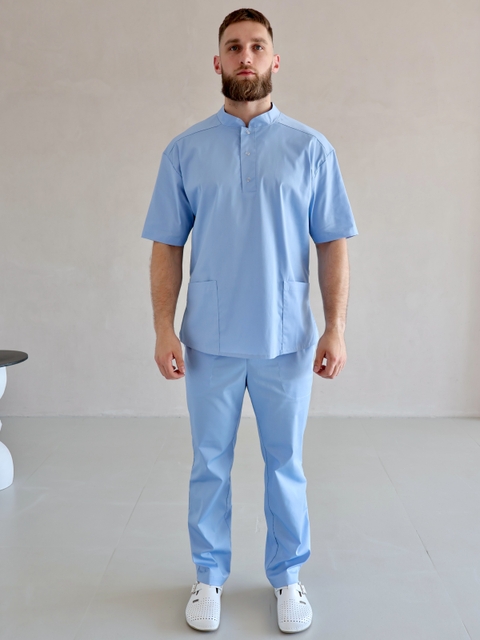 Хирургический костюм мужской голубой с эластаном 24-05