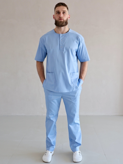 Хирургический костюм мужской голубой с эластаном 24-06
