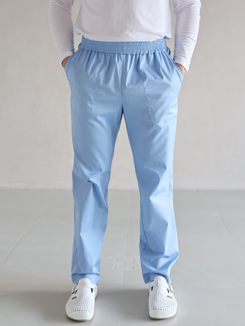 Медичні брюки чоловічі блакитні з еластаном 24-08