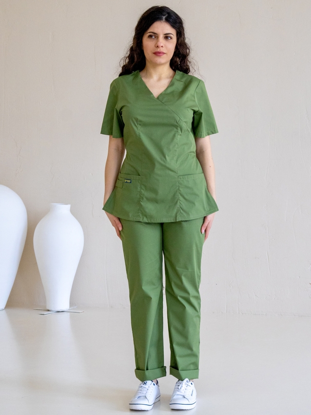Медичний костюм жіночий з еластаном фісташка 14-01