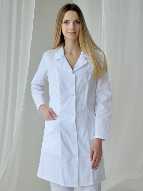 Медичний халат жіночий з довгим рукавом білий 08-04