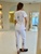 Медичний костюм жіночий білий з вишивкою Лотос 14-01
