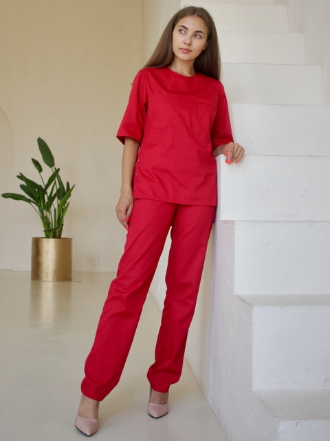 Медичний костюм хірургічний жіночий червоний 20-08
